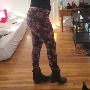 Floral print cigarette jeans
